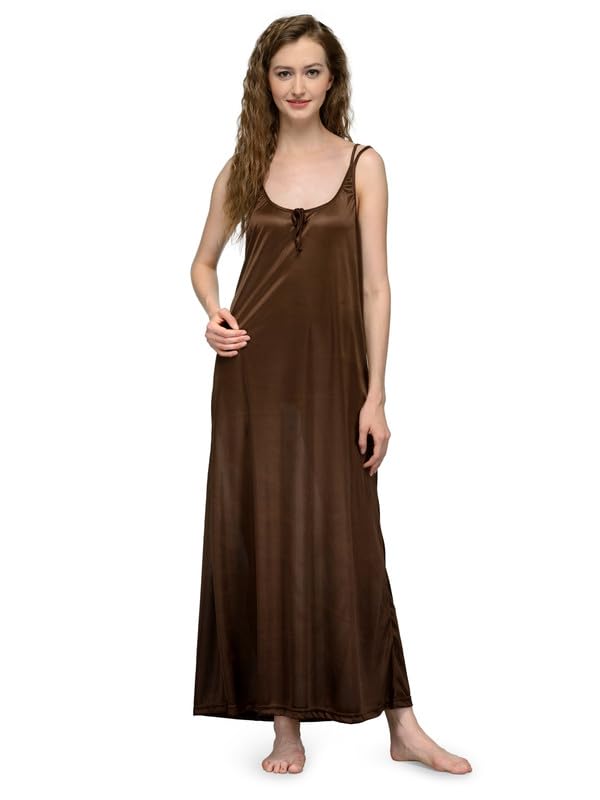 Ananqe Women's Satin Sleepwear, Adjustable Straps, Sizes XS-6XL, 10 Colors - Luxurious Full-Length Satin Nightdress for Comfort & Elegance, Soft & Silky Fabric Brown - Image 1