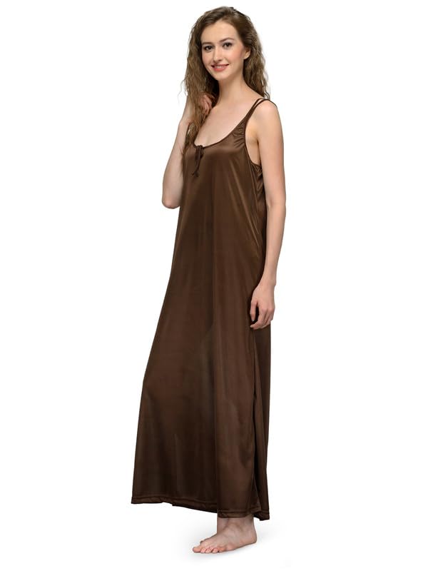 Ananqe Women's Satin Sleepwear, Adjustable Straps, Sizes XS-6XL, 10 Colors - Luxurious Full-Length Satin Nightdress for Comfort & Elegance, Soft & Silky Fabric Brown - Image 2