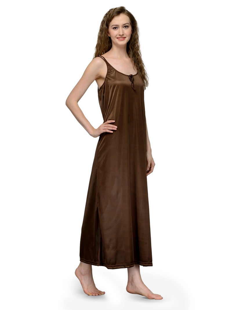 Ananqe Women's Satin Sleepwear, Adjustable Straps, Sizes XS-6XL, 10 Colors - Luxurious Full-Length Satin Nightdress for Comfort & Elegance, Soft & Silky Fabric Brown - Image 4