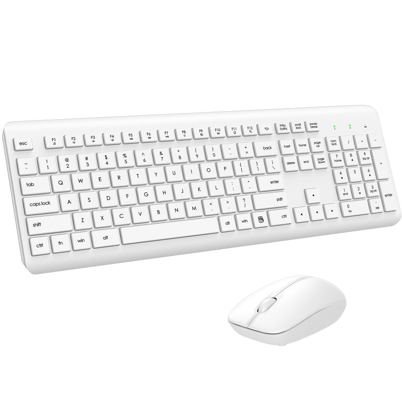 EDJO Wireless Keyboard and Mouse Combo, Full Size Silent Ergonomic Keyboard and Mouse, Long Battery Life, Optical Mouse, 2.4G Lag-Free Cordless Mice Keyboard for Computer, Mac, Laptop, PC, Windows(White) - Image 1