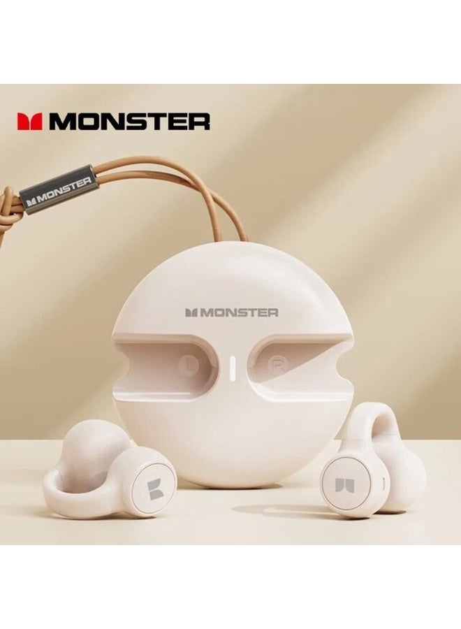 Monster Ear Clip Bluetooth Headset – Bluetooth 5.3, Seamless Connectivity, Hifi Sound Wireless Earbuds, & 22+hr Battery Life, Beige - Image 1