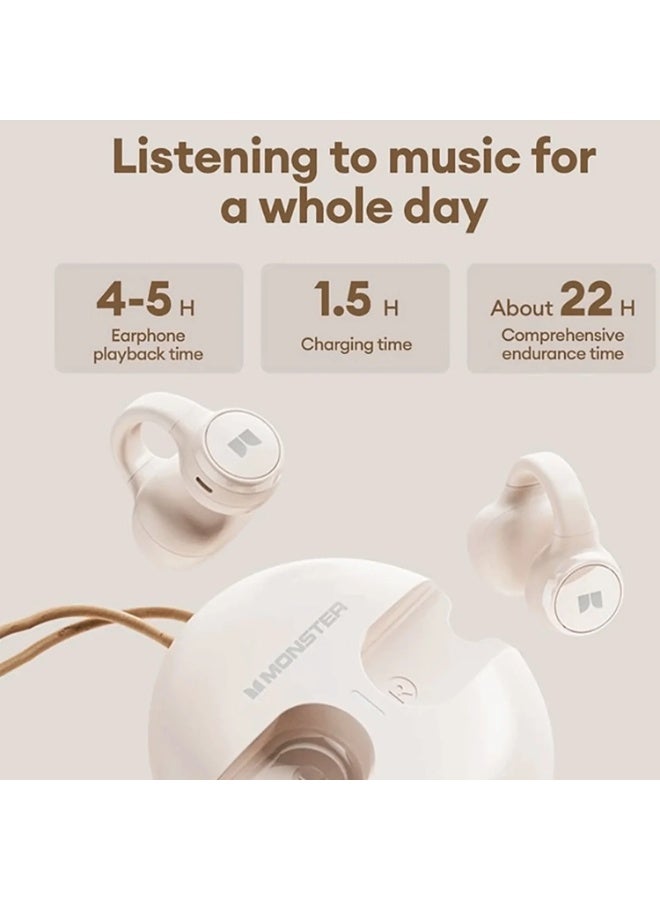 Monster Ear Clip Bluetooth Headset – Bluetooth 5.3, Seamless Connectivity, Hifi Sound Wireless Earbuds, & 22+hr Battery Life, Beige - Image 4