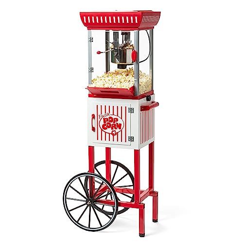 Nostalgia Nostalgia Popcorn Maker Machine  Professional Cart With 25 Oz Kettle Makes Up to 10 Cups  Vintage Popcorn Machine Movie Theater Style  Red  White 