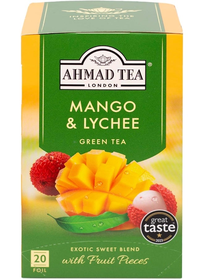 Ahmad Tea Green Tea with Mango & Lychee - 20 Tea Bags - Image 1
