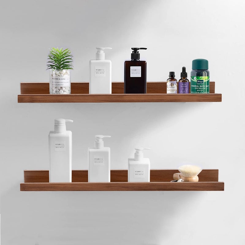 AZSKY Floating Nursery Book Shelves Light Fair Pale Walnut Rustic Picture Photo Ledge Shelves Wall Mounted Wooden Display Shelf for Bathroom Bedroom Kitchen 24 Inch Wall Shelves a Set of 2 - Image 4