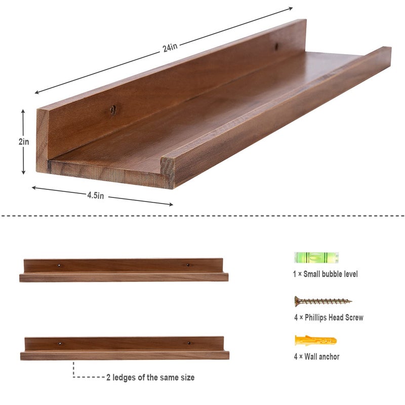 AZSKY Floating Nursery Book Shelves Light Fair Pale Walnut Rustic Picture Photo Ledge Shelves Wall Mounted Wooden Display Shelf for Bathroom Bedroom Kitchen 24 Inch Wall Shelves a Set of 2 - Image 3