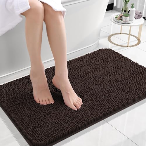 OLANLY Bathroom Rugs 24x16, Extra Soft Absorbent Chenille Bath Rugs, Rubber Backing Quick Dry, Machine Washable Bath Mats for Bathroom Floor, Tub and Shower, Home Decor Accessories, Brown - Image 1