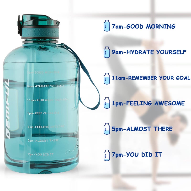 GEMFUL 3 Liter Water Bottle with Straw 101oz BPA-Free Leakproof Time Marker Handle for Gym Sports Large Motivational Jug for Men Women (Cyan with Removable Straw) - Image 5