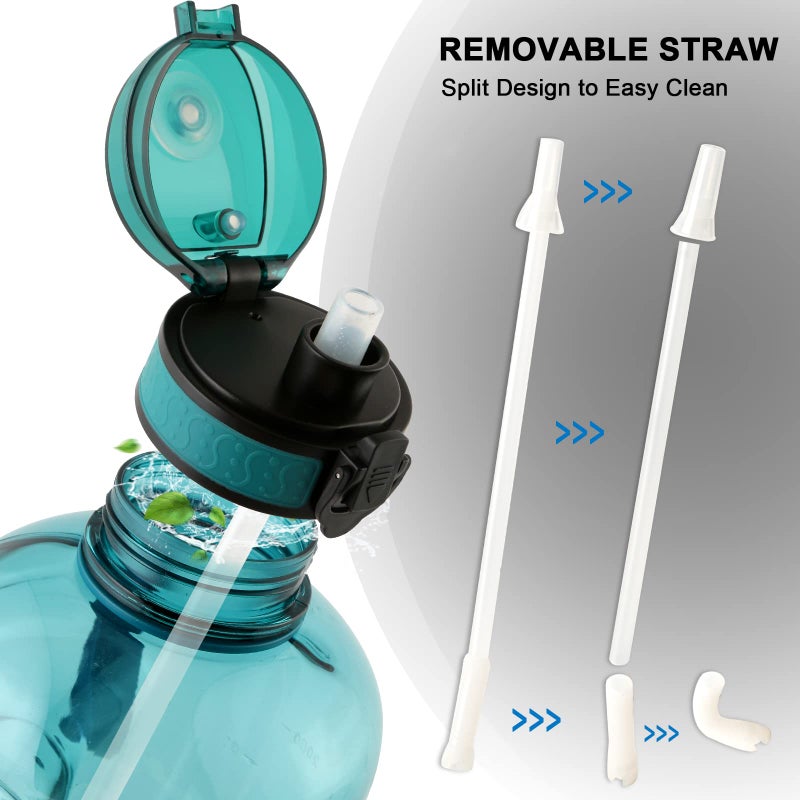 GEMFUL 3 Liter Water Bottle with Straw 101oz BPA-Free Leakproof Time Marker Handle for Gym Sports Large Motivational Jug for Men Women (Cyan with Removable Straw) - Image 3