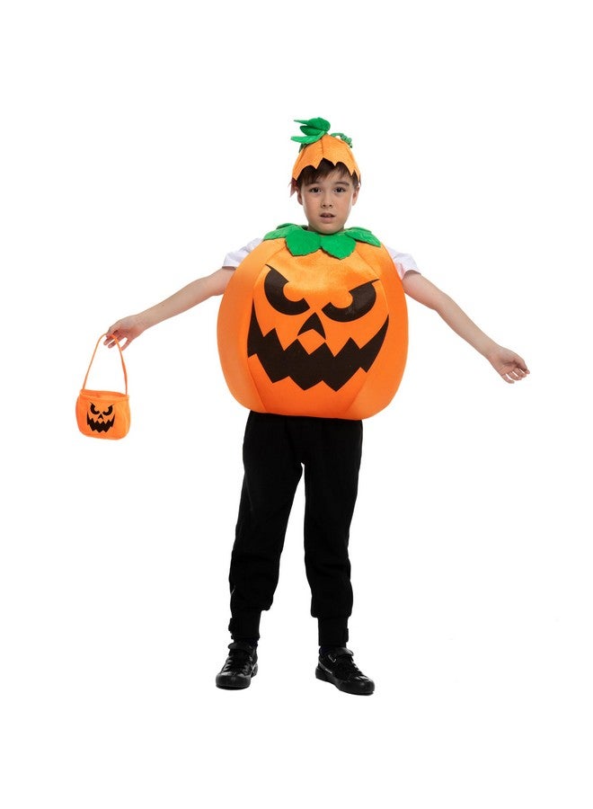 Halloween Kids Wicked Pumpkin Costume Unisex With Basket For Child Halloween Dress Up, Pumpkin Themed Party (3T (3-4 Yrs))