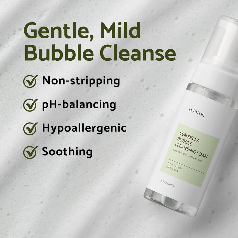 IUNIK Centella Bubble Foaming Vegan Facial Cleanser - 69% Centella Asiatica Extract, Soothing, Moisturizing, Exfoliating, Removes Pore Blackheads, Whiteheads, 5.07 Fl Oz - Image 4