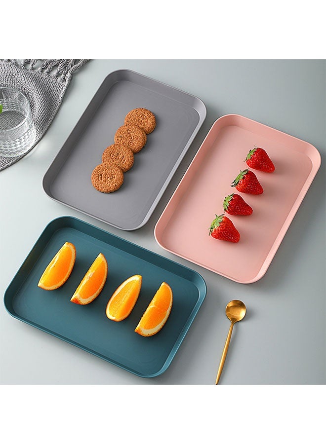 3 Pack Plastic Food Trays, Rectangular Plastic Serving Trays, Fast Food Trays, Stackable Serving Platter Set, Colorful Restaurant Serving Tray, Reusable Cafeteria Server Trays, DIY Bead Art Crafts Projects Organizer Tray for Lunch Coffee Table Restaurant Kitchen Party Fruit Drinks Desserts Snacks, 35*25CM (Gray, Green, Pink) - Image 1