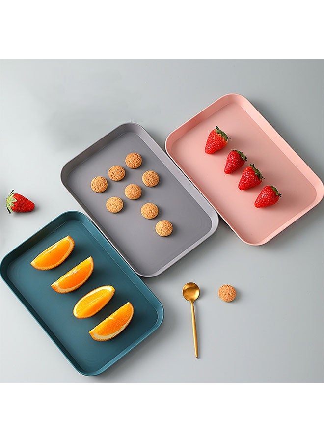 3 Pack Plastic Food Trays, Rectangular Plastic Serving Trays, Fast Food Trays, Stackable Serving Platter Set, Colorful Restaurant Serving Tray, Reusable Cafeteria Server Trays, DIY Bead Art Crafts Projects Organizer Tray for Lunch Coffee Table Restaurant Kitchen Party Fruit Drinks Desserts Snacks, 35*25CM (Gray, Green, Pink) - Image 2