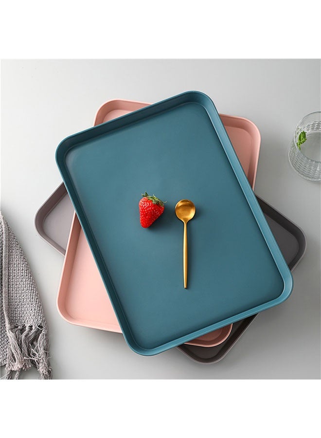 3 Pack Plastic Food Trays, Rectangular Plastic Serving Trays, Fast Food Trays, Stackable Serving Platter Set, Colorful Restaurant Serving Tray, Reusable Cafeteria Server Trays, DIY Bead Art Crafts Projects Organizer Tray for Lunch Coffee Table Restaurant Kitchen Party Fruit Drinks Desserts Snacks, 35*25CM (Gray, Green, Pink) - Image 3