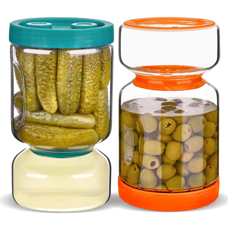 ZENS Pickle Jar with Strainer Flip, 2 Pack 51oz Pickle Container Pickle Juice Separator Hourglass Jar for Olive Keeper, Leakproof Pickle Holder Jars for Pickling Dill Sliced Storage, Gifts for Mom - Image 1