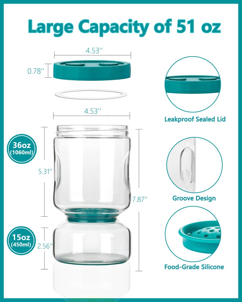ZENS Pickle Jar with Strainer Flip, 2 Pack 51oz Pickle Container Pickle Juice Separator Hourglass Jar for Olive Keeper, Leakproof Pickle Holder Jars for Pickling Dill Sliced Storage, Gifts for Mom - Image 4