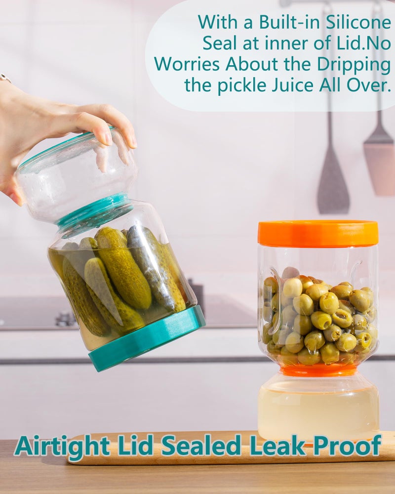 ZENS Pickle Jar with Strainer Flip, 2 Pack 51oz Pickle Container Pickle Juice Separator Hourglass Jar for Olive Keeper, Leakproof Pickle Holder Jars for Pickling Dill Sliced Storage, Gifts for Mom - Image 3