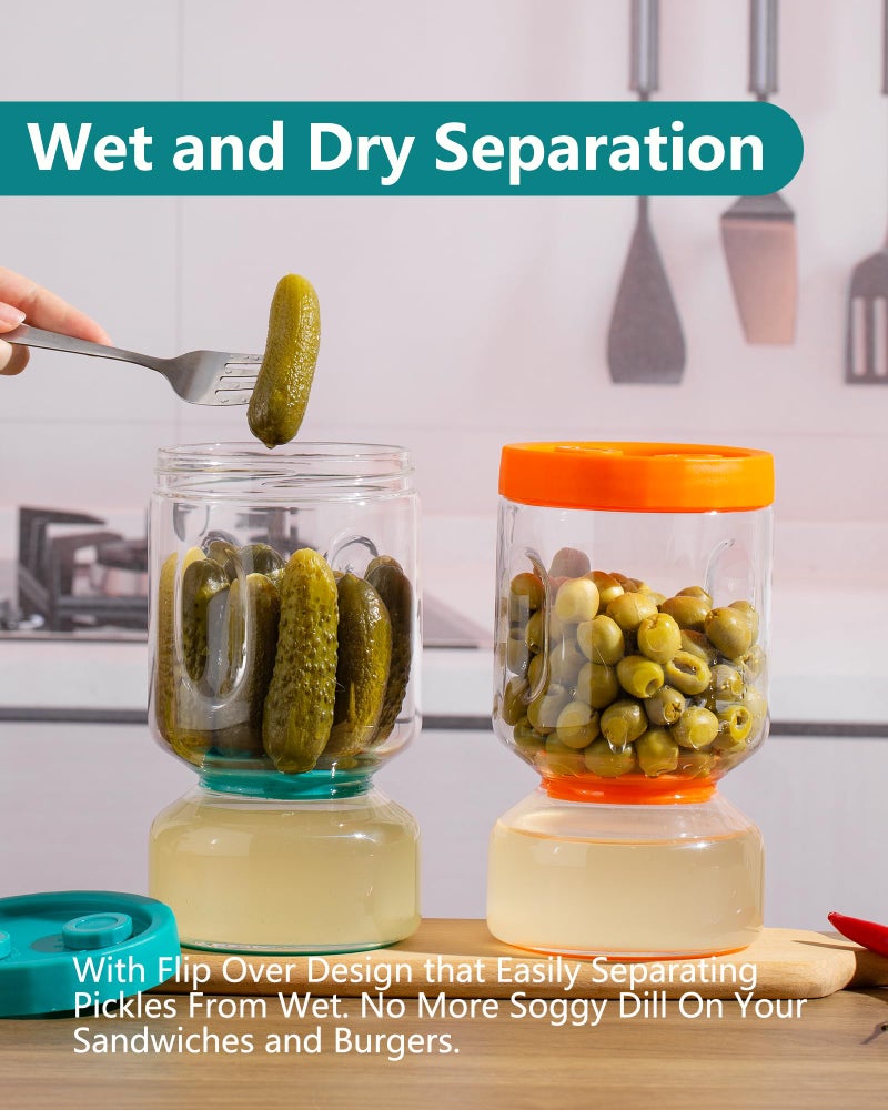 ZENS Pickle Jar with Strainer Flip, 2 Pack 51oz Pickle Container Pickle Juice Separator Hourglass Jar for Olive Keeper, Leakproof Pickle Holder Jars for Pickling Dill Sliced Storage, Gifts for Mom - Image 2