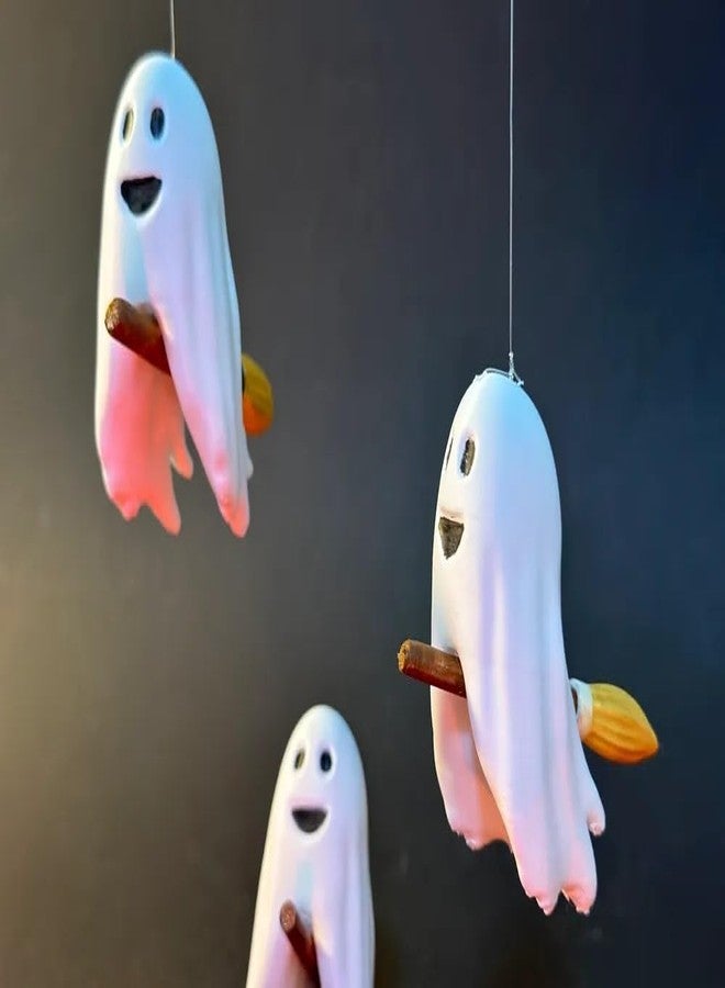 3D CRAFT Cute Flying Ghost Toy for Kids - Funny Spooky Ghost Figurine on Broomstick - Halloween Theme Collectible Decoration - Tabletop Display Toy Gift for Boys & Girls - Indoor Play & Party Props - Image 1