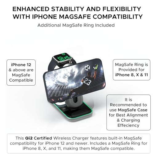 Amkette PowerPro Air 920, 3-in-1 Qi2 Certified 23W Magsafe Wireless Charger for iPhone | Compatible with iPhone 16,15,14,13,12 Series | AirPods 4th,3rd,2nd Gen/Pro | Apple Watch 10/9/8/7/6/5/SE/Ultra - Image 4