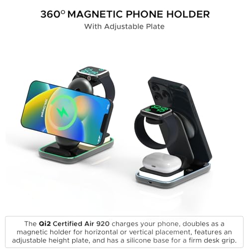 Amkette PowerPro Air 920, 3-in-1 Qi2 Certified 23W Magsafe Wireless Charger for iPhone | Compatible with iPhone 16,15,14,13,12 Series | AirPods 4th,3rd,2nd Gen/Pro | Apple Watch 10/9/8/7/6/5/SE/Ultra - Image 5