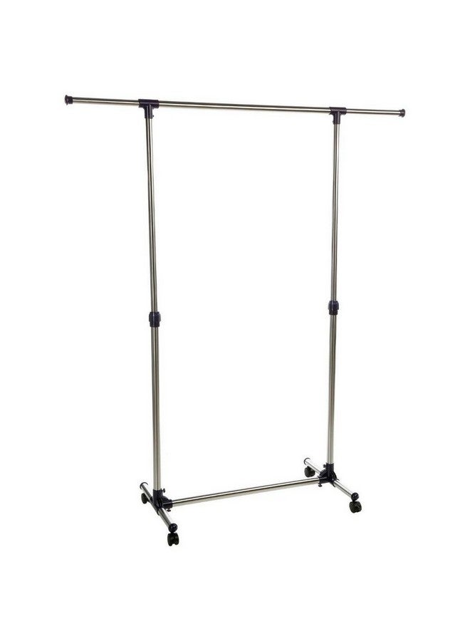 حامل ماكينة تحضير حامل ملابس فينوس قابل للتمديد بسكة واحدة من الستانلستيل باللونين الفضي والأسود، 160 × 43 × 150 سم، 917999073 - Image 1