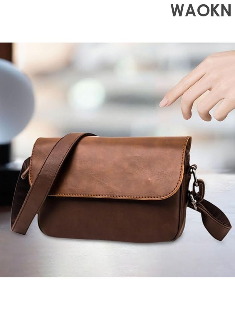WAOKN Crossbody Bag for Business Use , PU Leather Handbag for Everyday Activities ,Casual and fashionable, lightweight and dirt resistant, waterproof and wear-resistant ,Suitable for work, shopping, and travel , unisex , brown . - Image 3