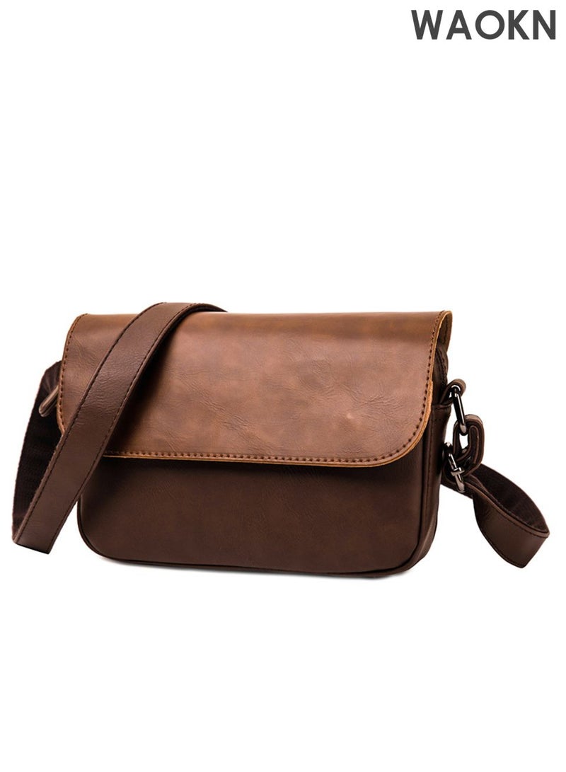 WAOKN Crossbody Bag for Business Use , PU Leather Handbag for Everyday Activities ,Casual and fashionable, lightweight and dirt resistant, waterproof and wear-resistant ,Suitable for work, shopping, and travel , unisex , brown . - Image 1