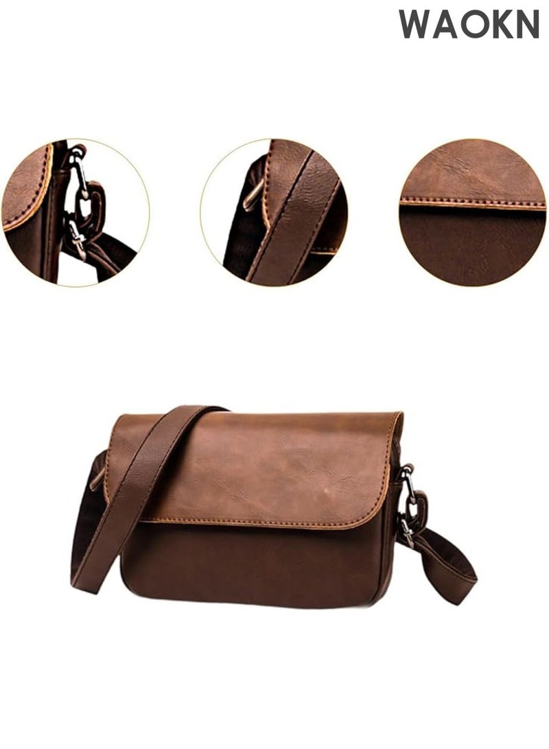 WAOKN Crossbody Bag for Business Use , PU Leather Handbag for Everyday Activities ,Casual and fashionable, lightweight and dirt resistant, waterproof and wear-resistant ,Suitable for work, shopping, and travel , unisex , brown . - Image 4