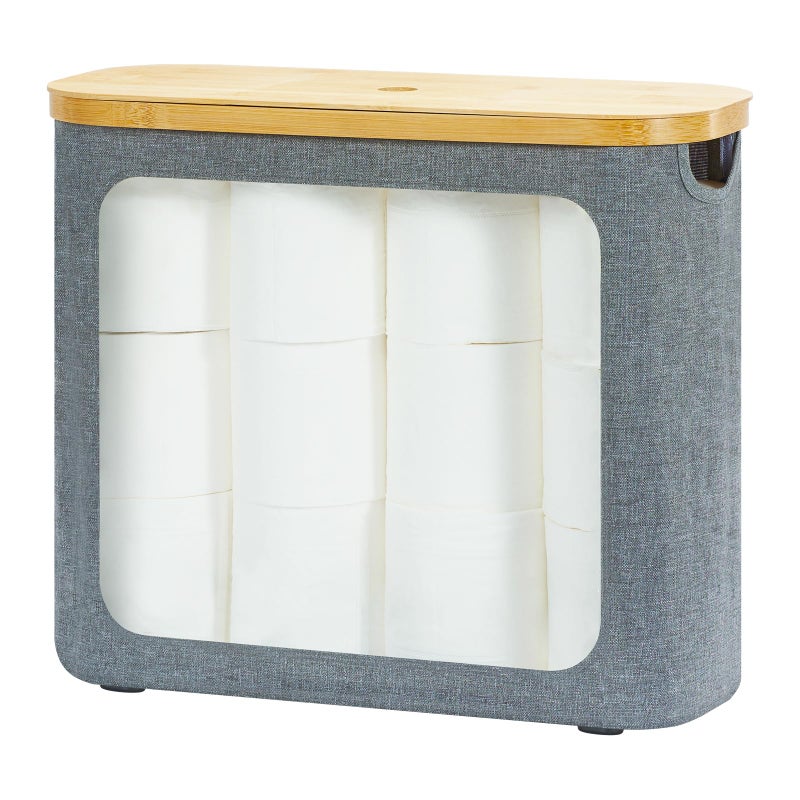 ROSOS Toilet Paper Basket, Toilet Paper Storage with Lid for 12 Rolls, Bathroom Storage Organizer with Bamboo Lid, Grey - Image 1