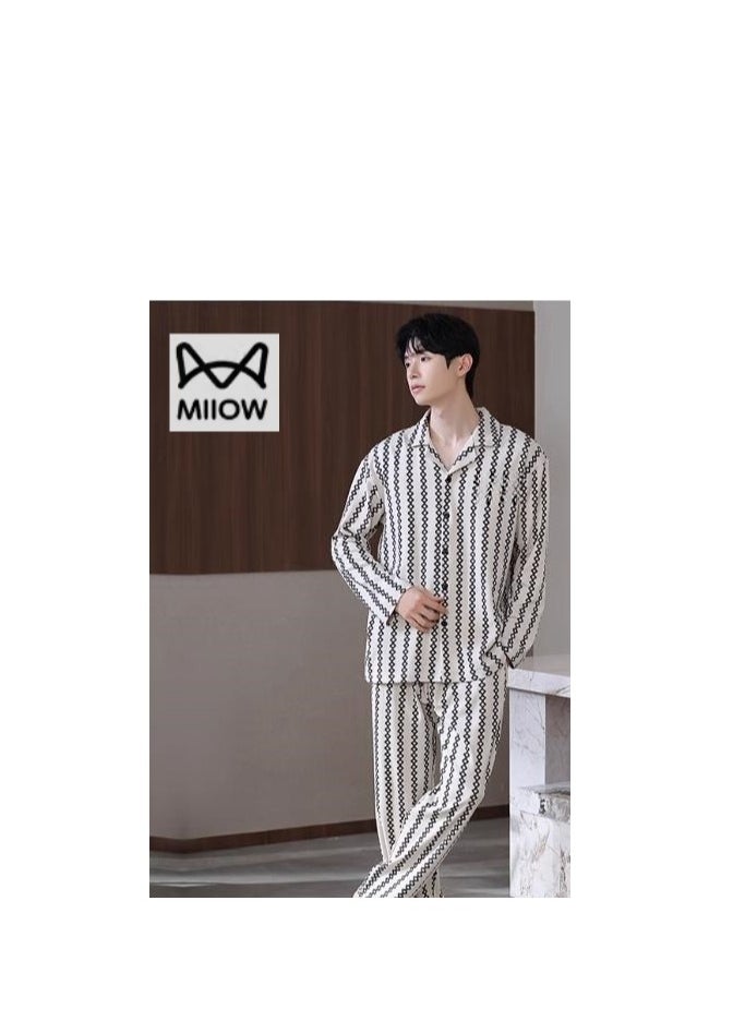 MIIOW - Cotton Pajamas Men's Oversized Loose Long Sleeved High-End Home Suit Set - Image 1