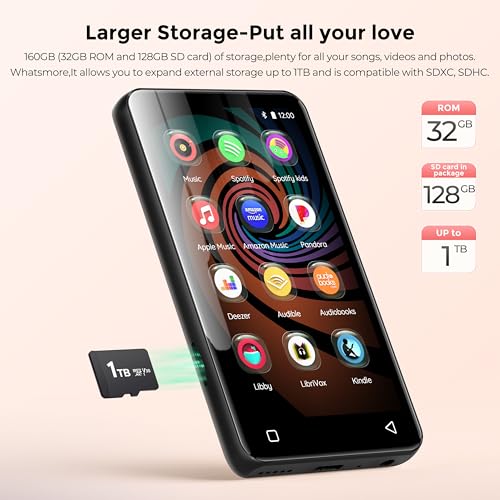 innioasis 160GB MP3 Player with Bluetooth and WiFi, innioasis Music Player with Spotify,Pandora,Amazon Music,4" Touch Screen Android MP4 MP3 Player for Kids with Libby,Audible,Spotify Kids(Black) - Image 5