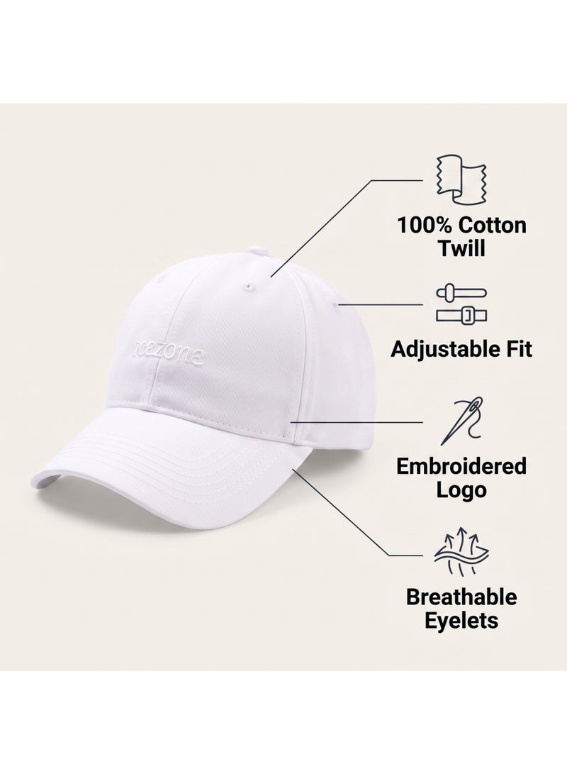 IceZone Cotton Baseball Cap with Adjustable Strap, White - Image 2