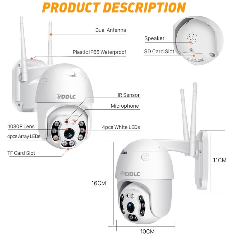 DDLC Full HD 1080P Camera Wi-Fi IP66 PTZ V380 PRO Pan Tilt Surveillance Camera, Two Way Audio/Motion Detection/Best Night Vision/Waterproof CCTV/Support Upto 64GB SD (ptz) - Image 2