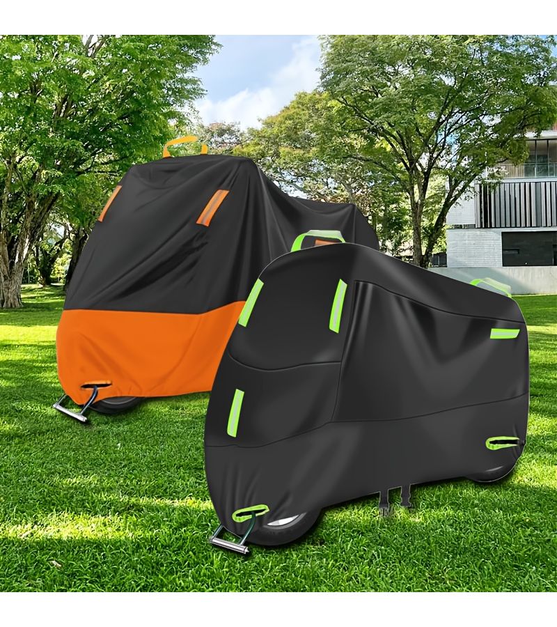 XL Guardian 210D Thickened Motorcycle Cover Green Reflective Strip Rain Sun Protection Car Cover Oxford Cloth Dust Cover With Built In Anti Theft Buckle All Season Motorcycle Protection Cover - Image 4