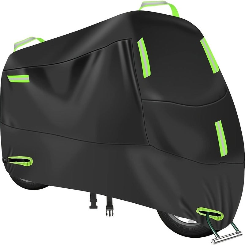 XL Guardian 210D Thickened Motorcycle Cover Green Reflective Strip Rain Sun Protection Car Cover Oxford Cloth Dust Cover With Built In Anti Theft Buckle All Season Motorcycle Protection Cover - Image 3