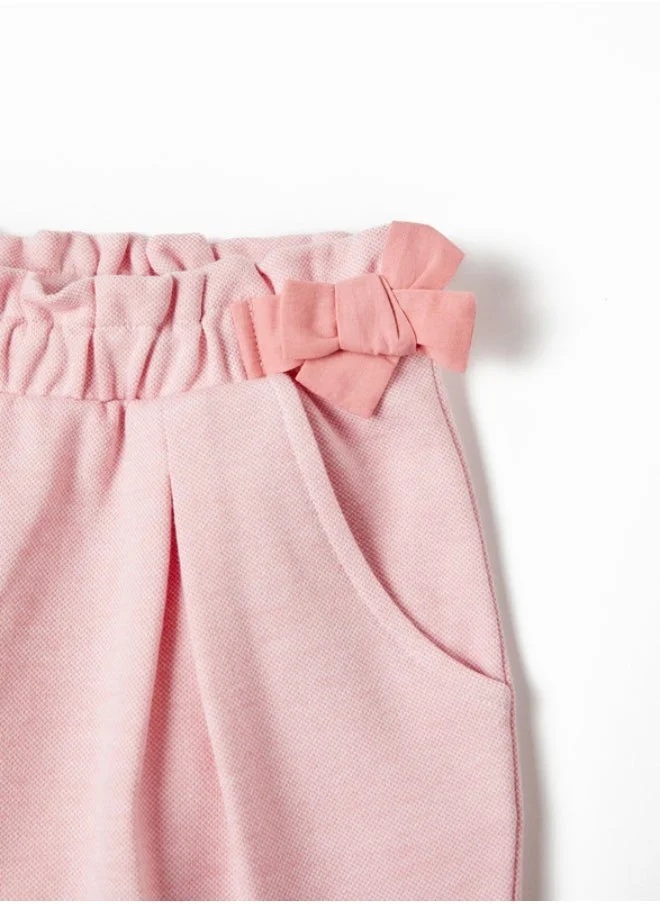 زيبي Paperbag Shorts in Cotton for Girls, Light Pink