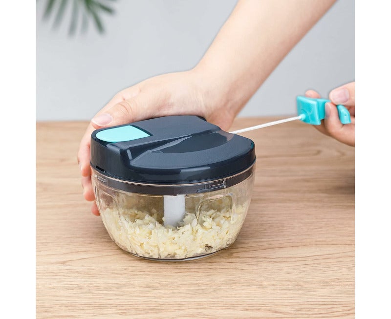 Food Chopper 500ml Stainless Steel Blades - Ergonomic Non-Slip Handle Manual Processor for Home Kitchen Cooking - Image 2