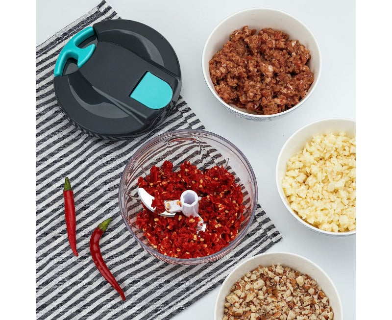 Food Chopper 500ml Stainless Steel Blades - Ergonomic Non-Slip Handle Manual Processor for Home Kitchen Cooking - Image 3
