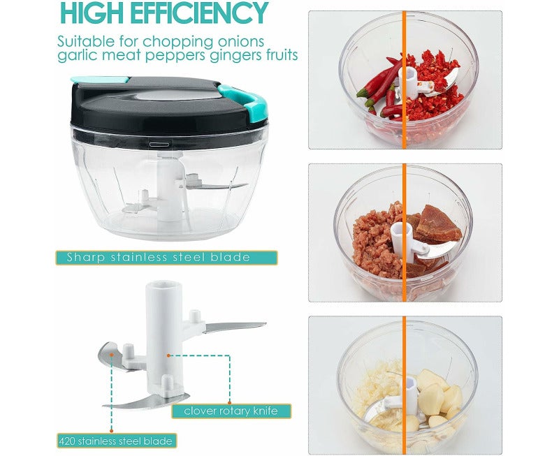Food Chopper 500ml Stainless Steel Blades - Ergonomic Non-Slip Handle Manual Processor for Home Kitchen Cooking - Image 4