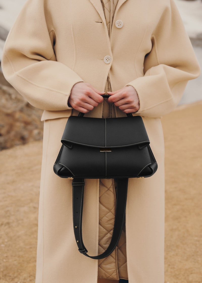 Polen Smile Bag Genuine Leather French Niche Mokki Fashion Retro Shoulder Crossbody Underarm Bag Casual Simple Women Black lychee pattern 