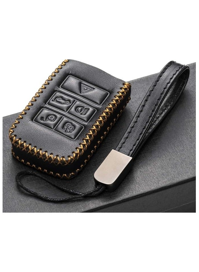 حافظة مفتاح ذكية من الجلد الطبيعي – متوافقة مع لاند روفر ديسكفري و رينج روفر، مفتاح ذكي بـ 5 أزرار – غطاء حماية جلدي باللون الأسود مع سلسلة مفاتيح جلدية - Image 4