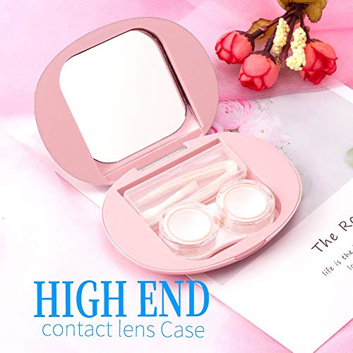 ofone Contact Lens Case, Cute Contact Lens Holder Contact Lenses Travel Case with Removal Tool Mirror and Tweezers Contacts Container Storage Kit for Women and Girl (Pink) - Image 2