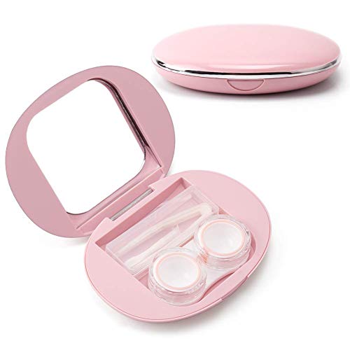 ofone Contact Lens Case, Cute Contact Lens Holder Contact Lenses Travel Case with Removal Tool Mirror and Tweezers Contacts Container Storage Kit for Women and Girl (Pink) - Image 1