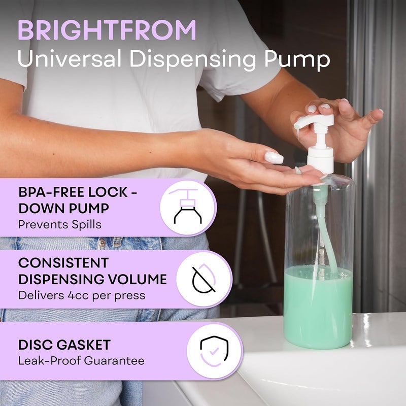 BRIGHTFROM مضخة توزيع عالمية، مثالية للشامبو والبلسم 1 لتر / 33.8 أونصة - تناسب معظم الزجاجات أو أي زجاجات قابلة لإعادة التعبئة من 12 أونصة إلى 33.8 أونصة بحجم عنق 28/410، عبوة من 2، أبيض/أسود - Image 2