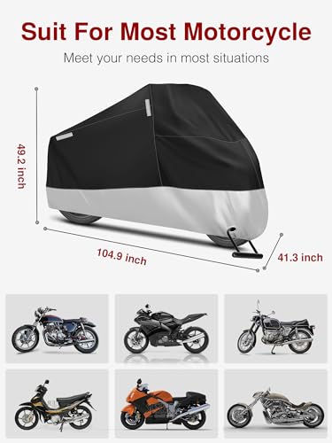 Puroma Motorcycle Cover Heavy Duty Scooter Cover Waterproof Outdoor All Season Universal Weather Quality Protection with Night Reflective, Lock Holes and Storage Bag Fits up to 105" Motorcycle Vehicle - Image 2