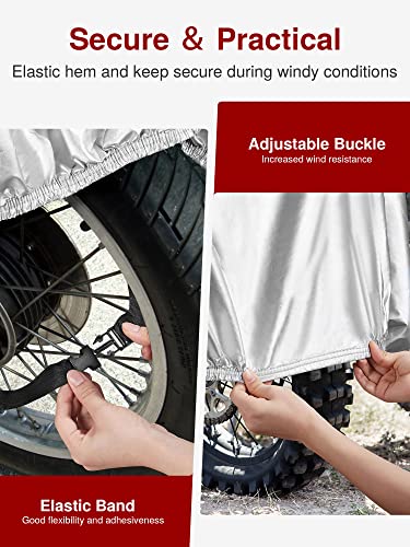 Puroma Motorcycle Cover Heavy Duty Scooter Cover Waterproof Outdoor All Season Universal Weather Quality Protection with Night Reflective, Lock Holes and Storage Bag Fits up to 105" Motorcycle Vehicle - Image 5