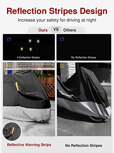 Puroma Motorcycle Cover Heavy Duty Scooter Cover Waterproof Outdoor All Season Universal Weather Quality Protection with Night Reflective, Lock Holes and Storage Bag Fits up to 105" Motorcycle Vehicle - Image 3