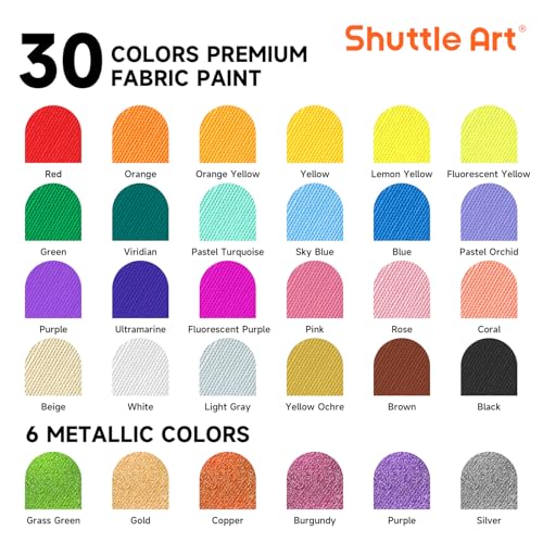 Shuttle Art Fabric Paint Shuttle Art 30 Colors Permanent Soft Fabric Paint in Bottles 60ml2oz with Brushes Palette Stencils NonToxic Textile Paint for Tshirts Shoes Jeans Bags DIY ProjectsArt Crafts - Image 3