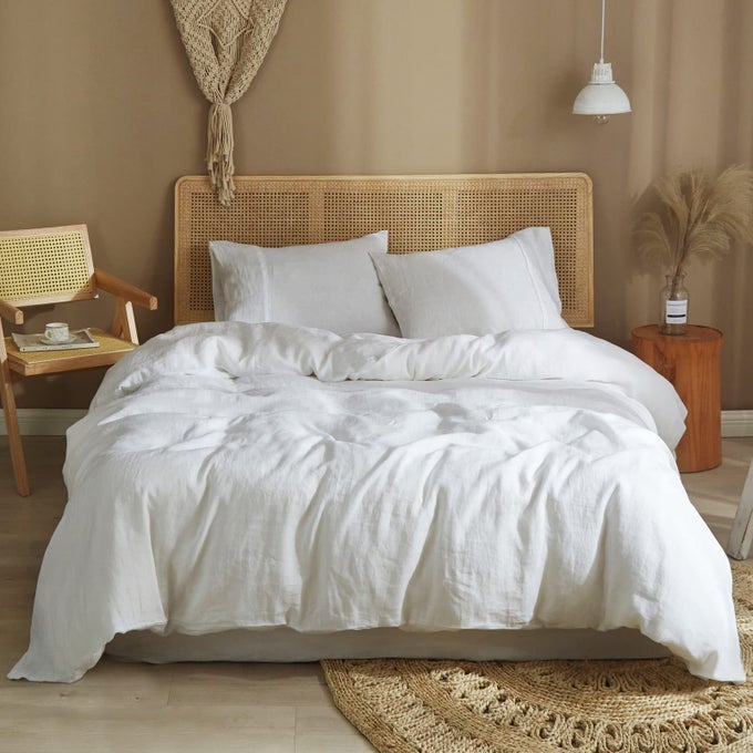 BED LINEN SET 100 PURE FRENCH LINEN DUVET COVER QUEEN 3PCS 1 DUVET COVER 2 PILLOWCASES OFF WHITE